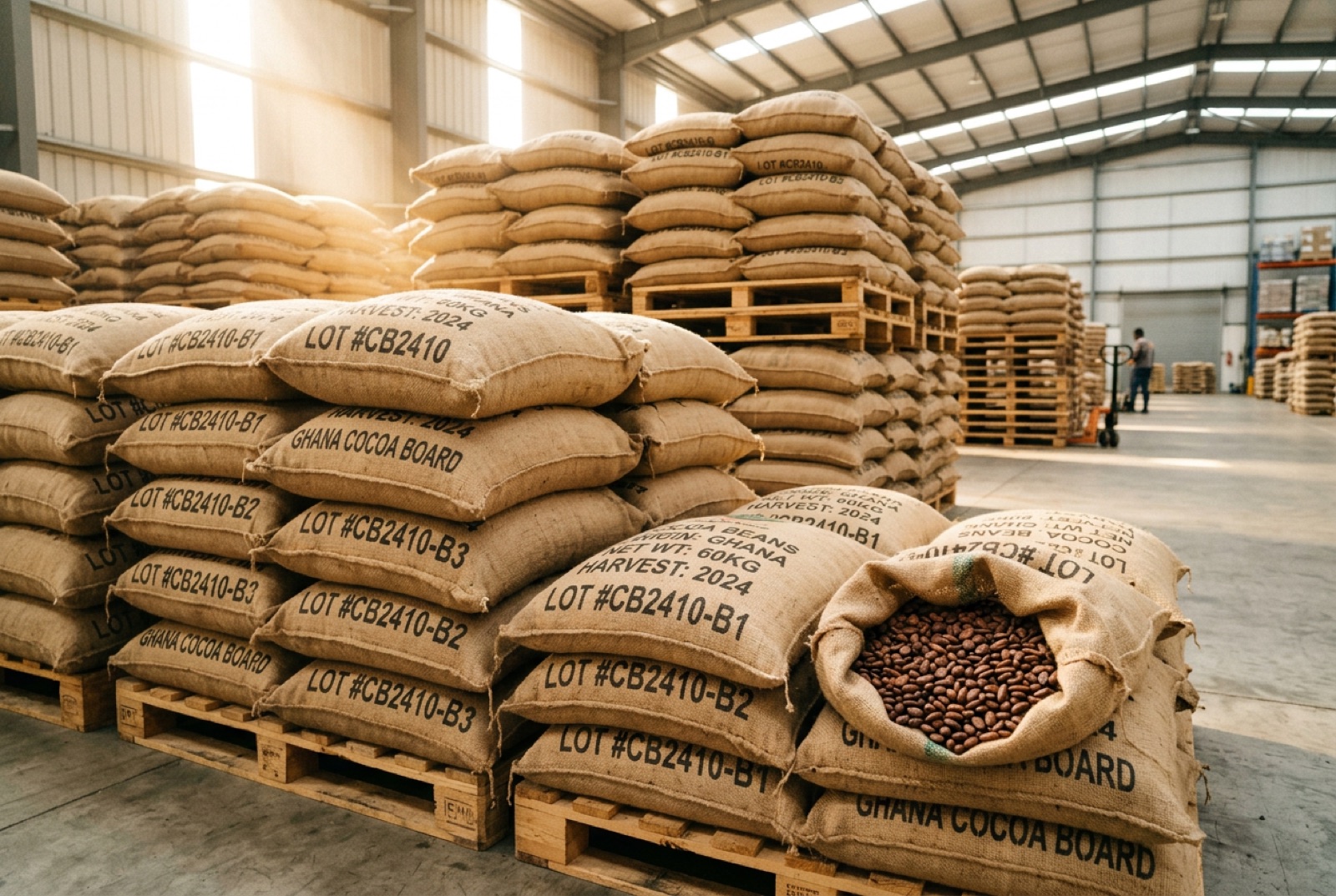 Lot-coded sacks ready for haulage